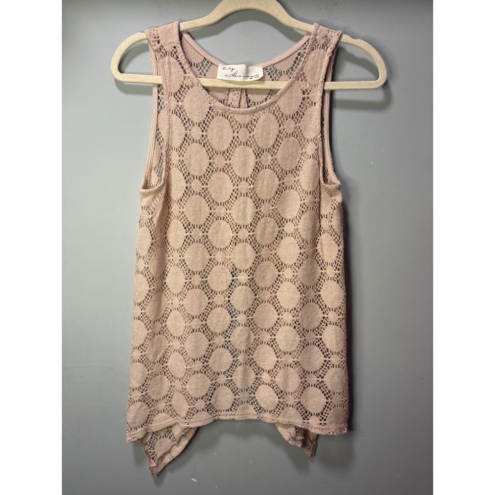 Vintage Havana‎ Womens Pink Crochet Knit Sleeveless Split Back Button Top Medium